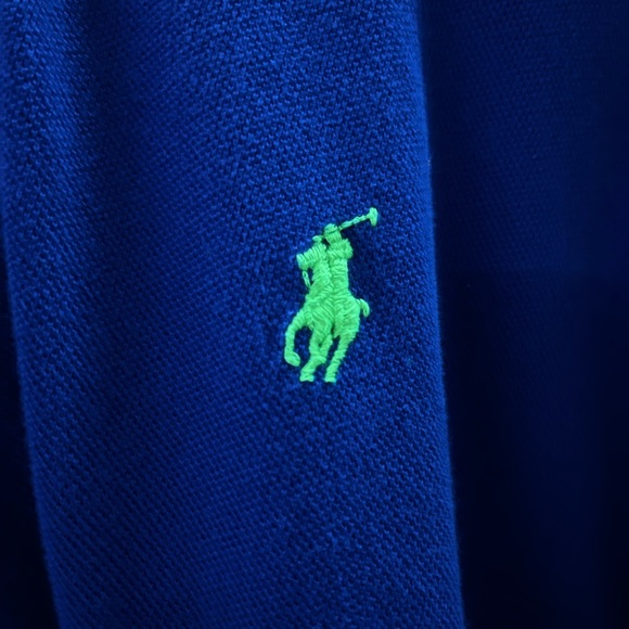 Royal Blue Polo Hoodie Neon Green Logo - Picture 3 of 3